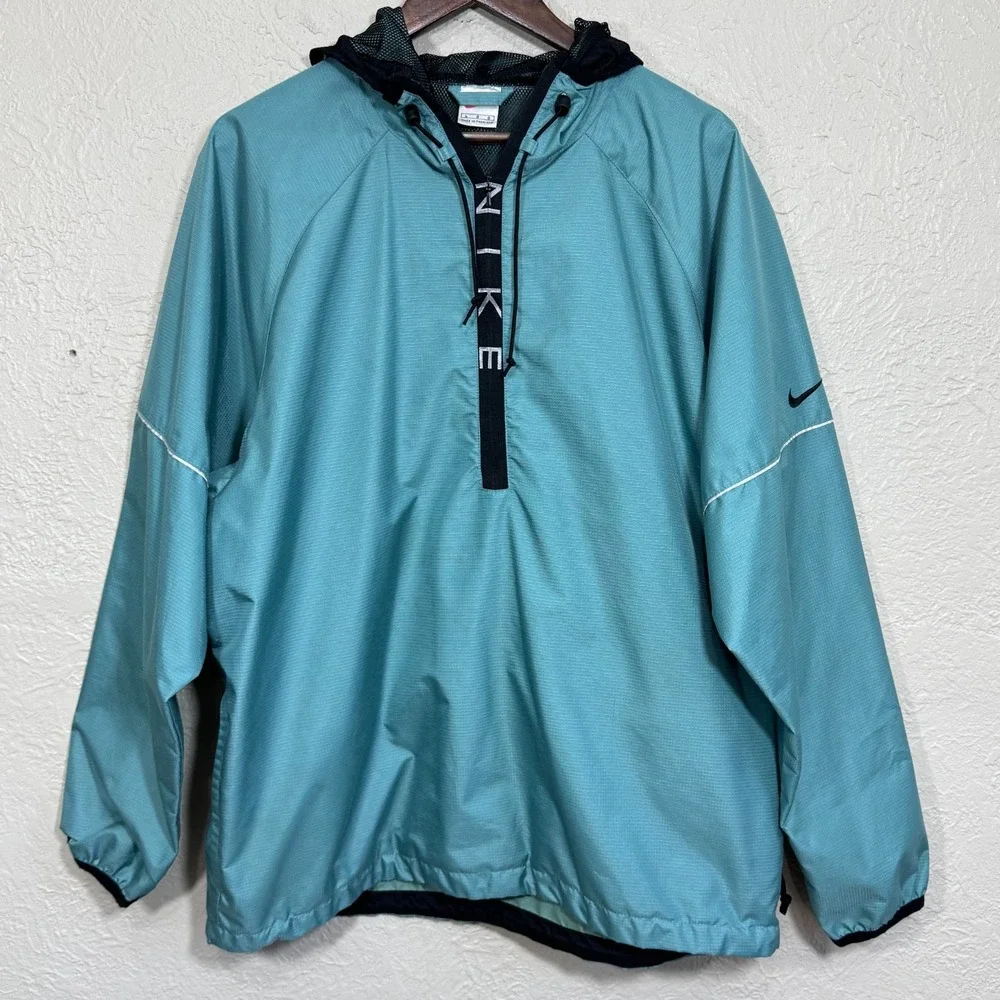 Vtg 90s‎ Nike Anorak Jacket Lg Ripstop Windbreaker Spellout Logo Streetwear Y2K